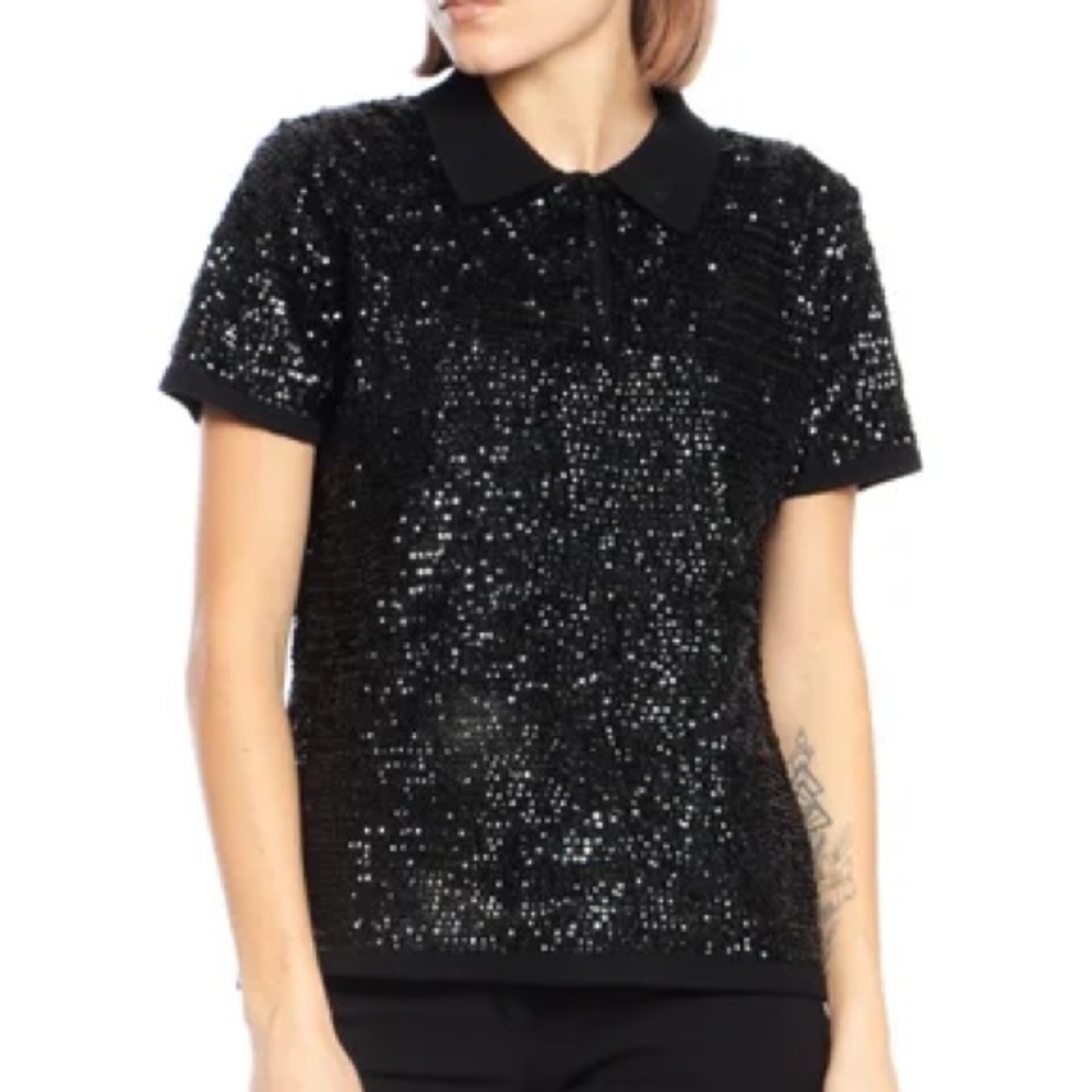 RALPH LAUREN 90s vintage polo sweater w/ black sequins and wool knit base M